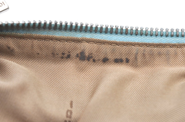 Authentic FENDI Zucchino Shoulder Cross Body Bag Canvas Leather Light Blue K4138