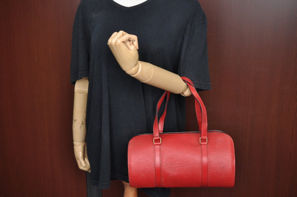 Authentic Louis Vuitton Epi Soufflot Hand Bag Red M52227 LV K4148