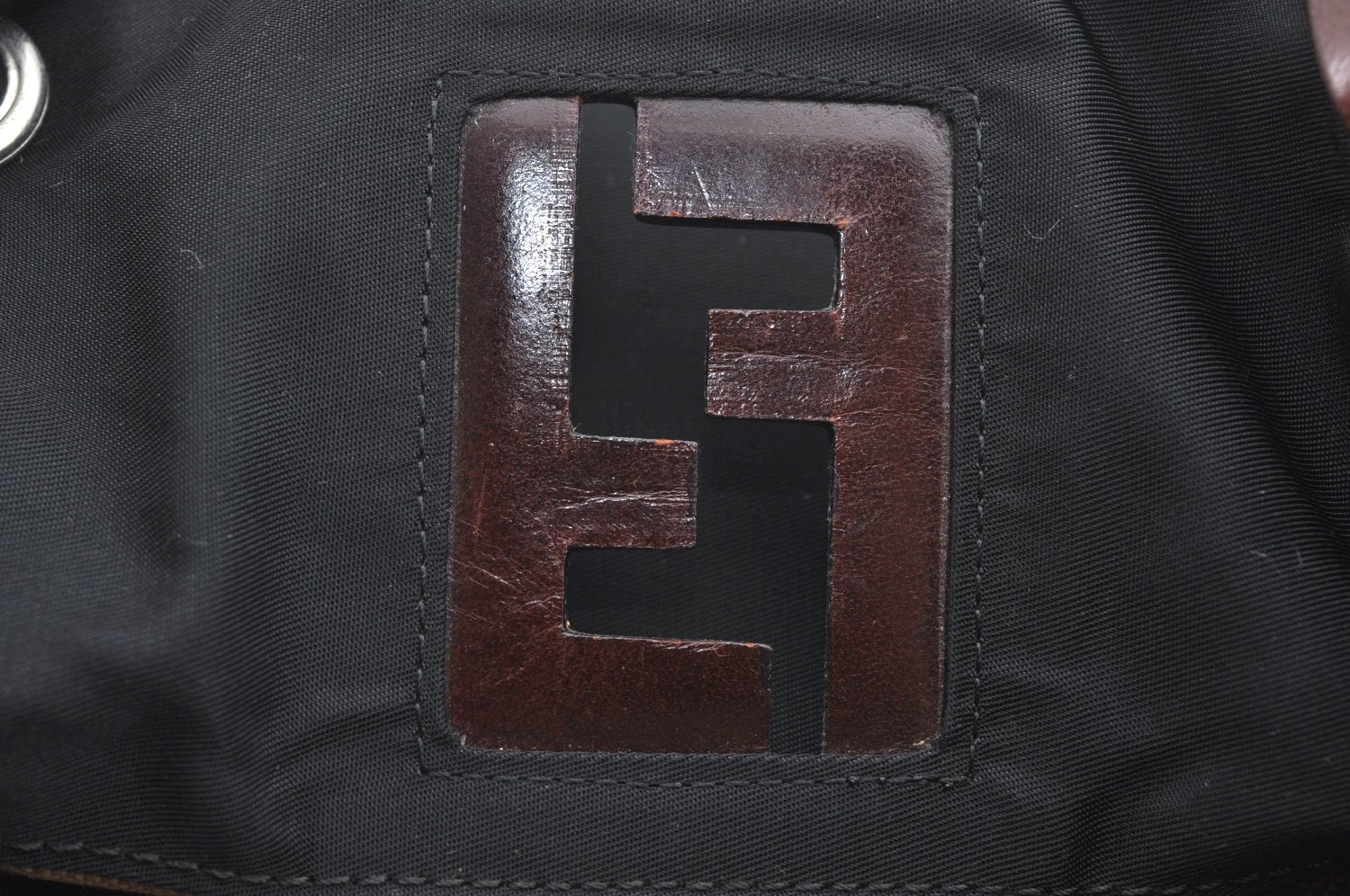 Authentic FENDI Vintage Shoulder Hand Bag Purse Nylon Leather Black K4152