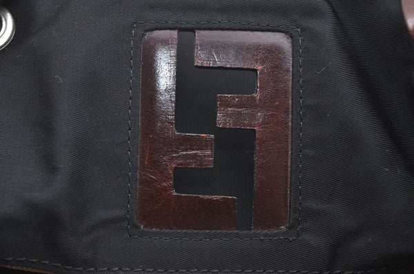Authentic FENDI Vintage Shoulder Hand Bag Purse Nylon Leather Black K4152