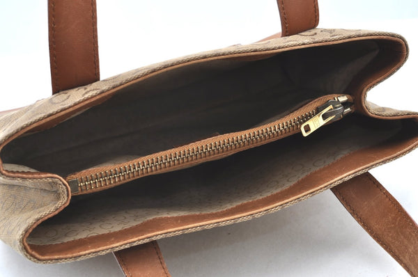 Authentic CELINE C Macadam Blason Pattern Hand Bag Canvas Leather Beige K4158