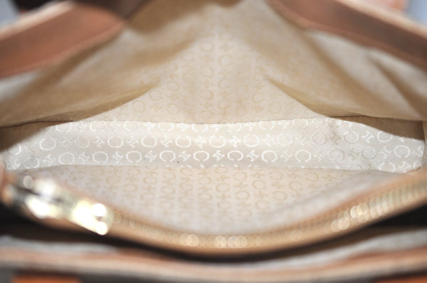 Authentic CELINE C Macadam Blason Pattern Hand Bag Canvas Leather Beige K4158