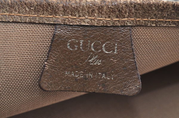 Authentic GUCCI Web Sherry Line GG Plus Tote Bag PVC Leather Brown K4163