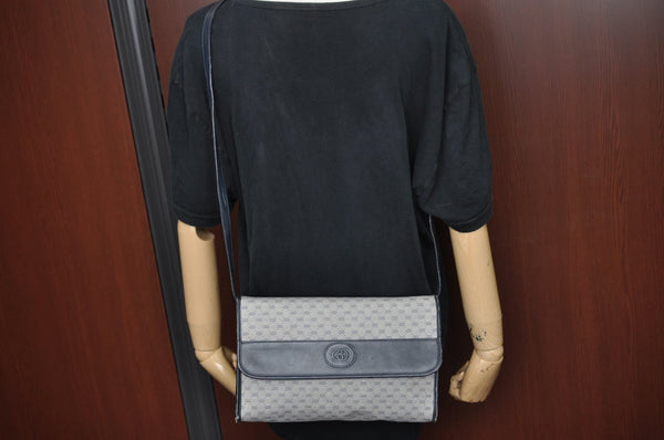 Authentic GUCCI Micro GG PVC Leather Shoulder Cross Body Bag Navy Blue K4169