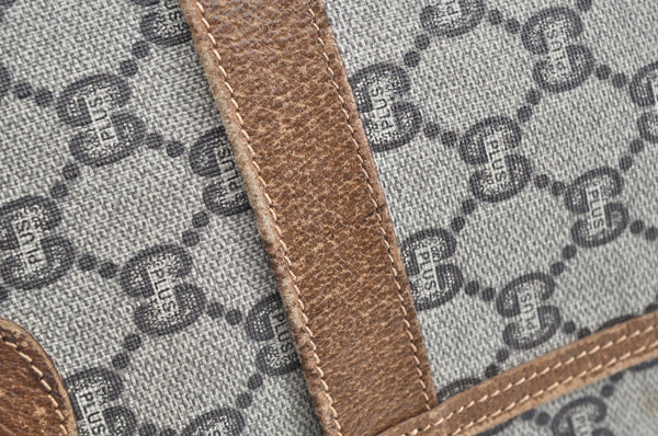 Authentic GUCCI Web Sherry Line GG Plus Tote Bag PVC Leather Brown K4173