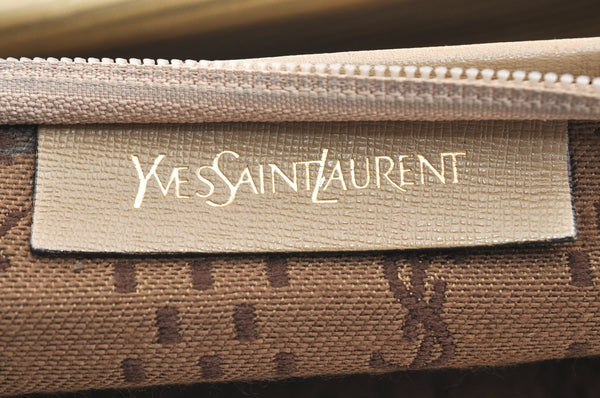 Authentic YVES SAINT LAURENT Clutch Hand Bag Purse PVC Leather Beige K4179