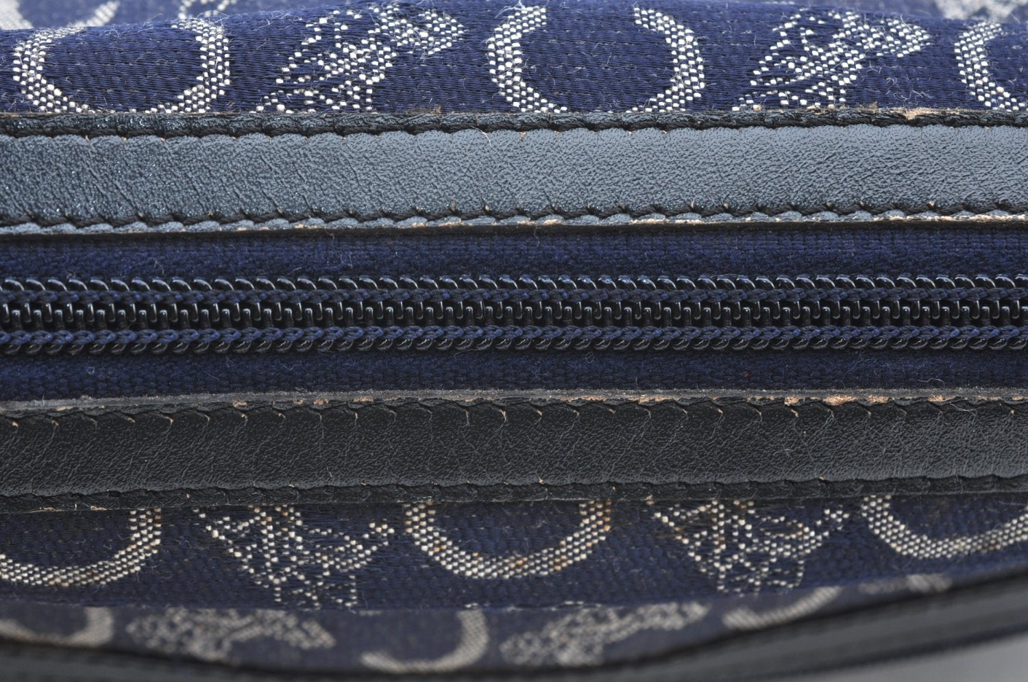 Authentic CELINE C Horse Carriage Shoulder Bag Canvas Leather Navy Blue K4180
