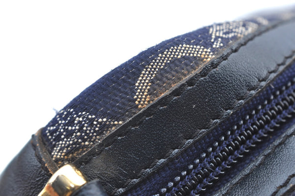 Authentic CELINE C Horse Carriage Shoulder Bag Canvas Leather Navy Blue K4180