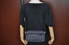 Authentic CELINE C Horse Carriage Shoulder Bag Canvas Leather Navy Blue K4180
