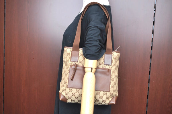 Authentic GUCCI Vintage Shoulder Tote Bag GG Canvas Leather 0190402 Brown K4182