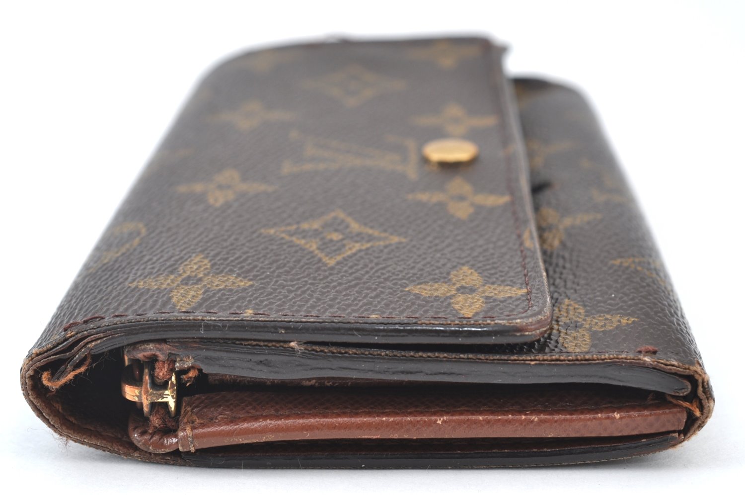 Authentic Louis Vuitton Monogram Bifold Long Wallet Purse Brown 2Set Junk K4194