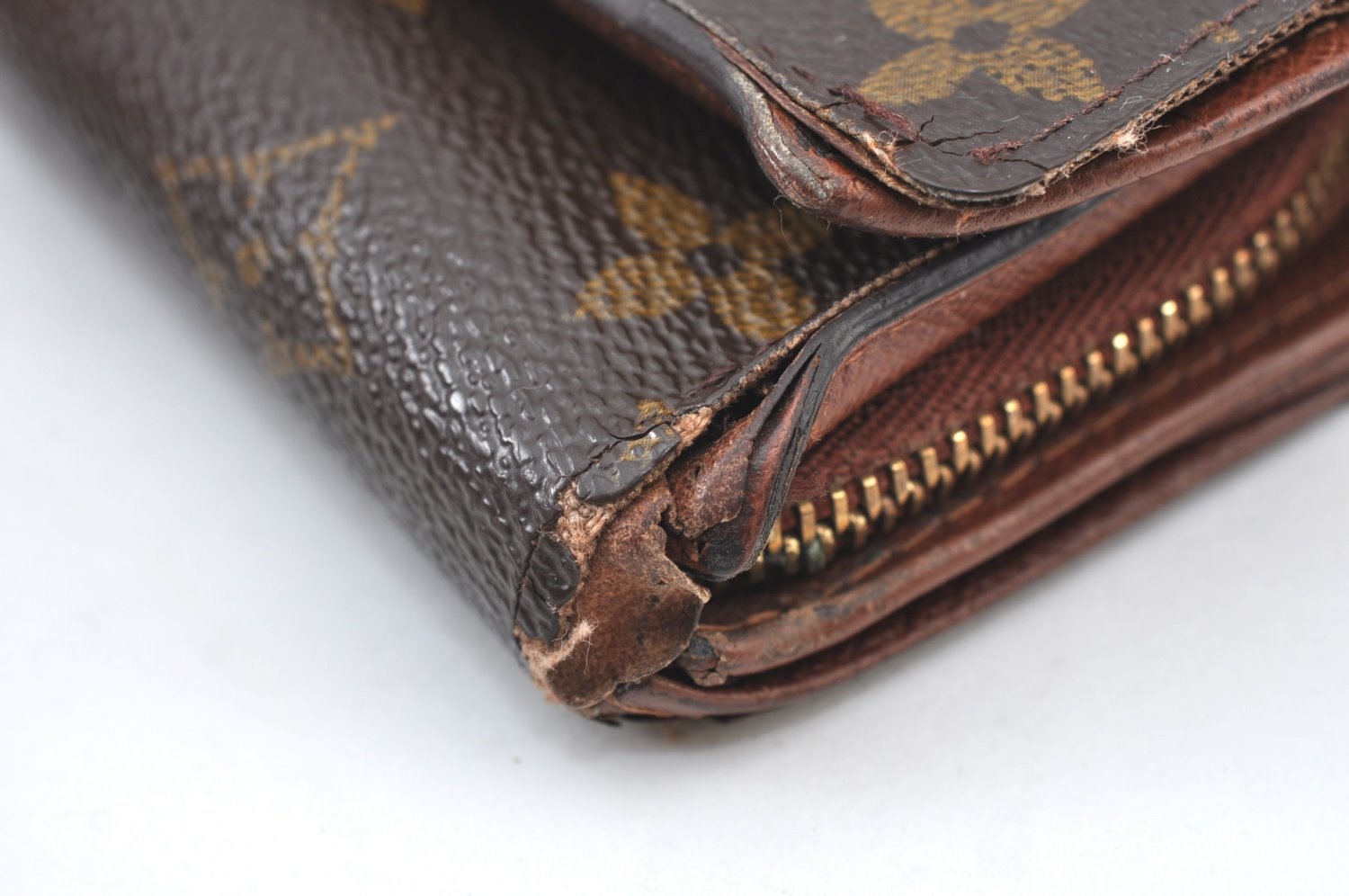 Authentic Louis Vuitton Monogram Bifold Long Wallet Purse Brown 2Set Junk K4194