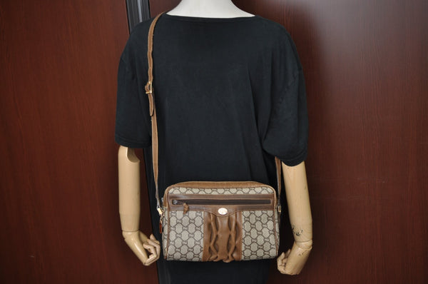 Authentic GUCCI GG Plus Shoulder Cross Body Bag Purse PVC Leather Brown K4202