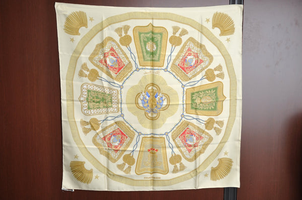 Authentic HERMES Carre 90 Scarf "Poste et Cavalerie" Silk Light Beige K4264