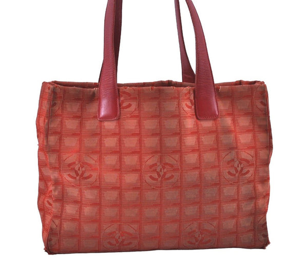 Authentic CHANEL New Travel Line Shoulder Tote Bag Nylon Leather Red K4315