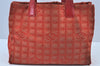 Authentic CHANEL New Travel Line Shoulder Tote Bag Nylon Leather Red K4315