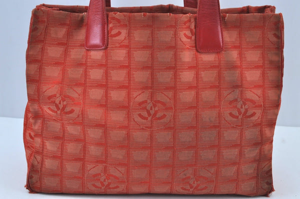Authentic CHANEL New Travel Line Shoulder Tote Bag Nylon Leather Red K4315