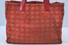 Authentic CHANEL New Travel Line Shoulder Tote Bag Nylon Leather Red K4315