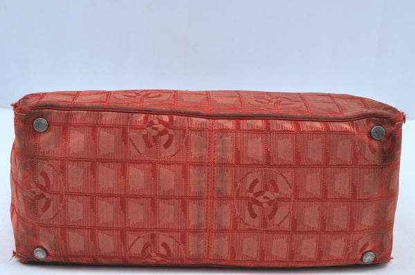 Authentic CHANEL New Travel Line Shoulder Tote Bag Nylon Leather Red K4315