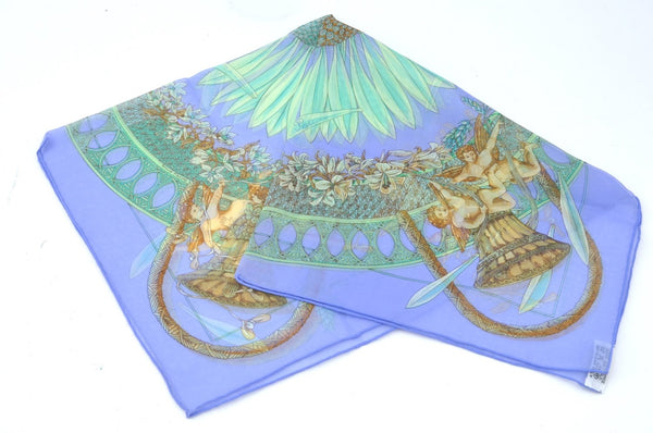 Authentic HERMES Petit Carre 40 Scarf Handkerchief "AMOURS" Silk Blue K4353