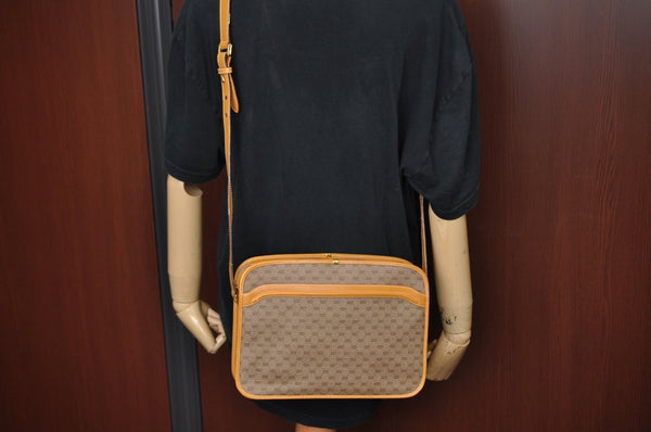 Authentic GUCCI Micro GG Shoulder Cross Body Bag Purse PVC Leather Brown K4358