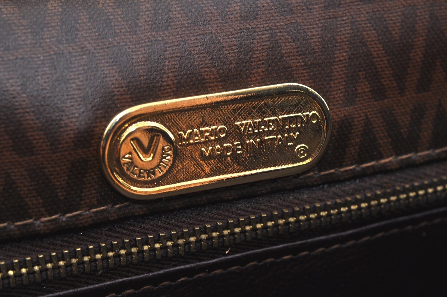 Authentic MARIO VALENTINO V Logo Clutch Hand Bag Purse PVC Leather Brown K4364