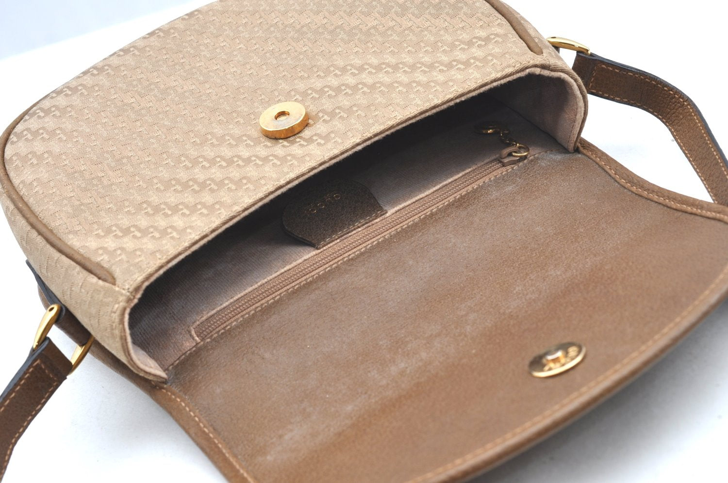 Authentic GUCCI Shoulder Cross Body Bag Purse Canvas Leather Beige Brown K4455