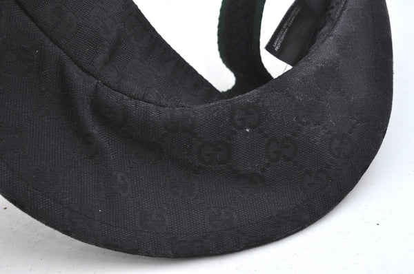 Authentic GUCCI Web Sherry Line Sun Visor GG Canvas Leather Size S Black K4458