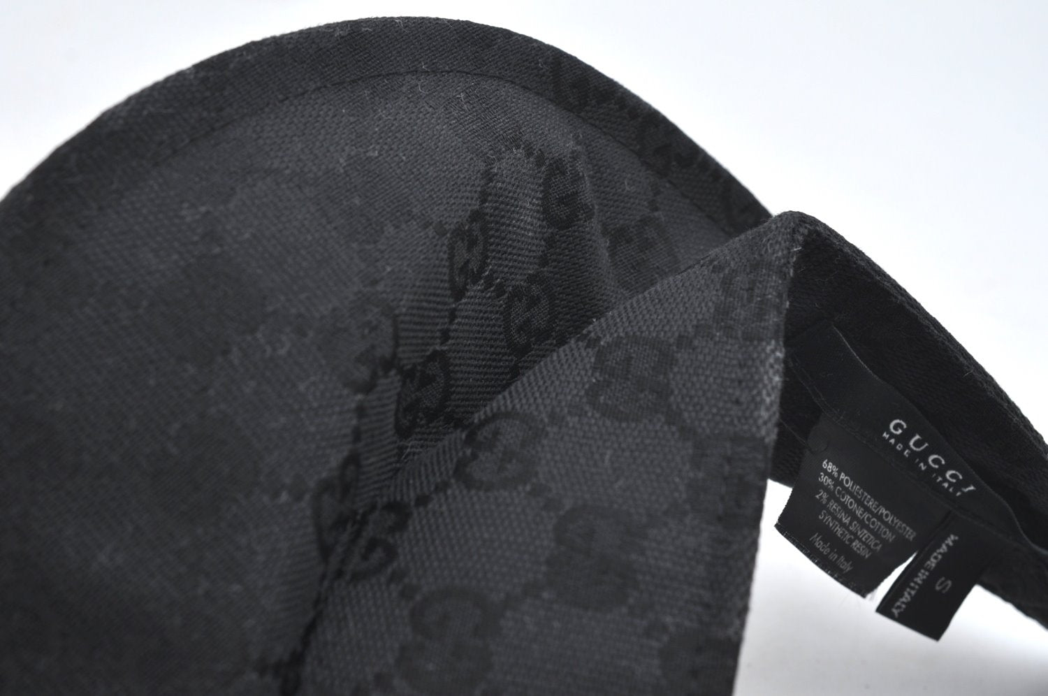 Authentic GUCCI Web Sherry Line Sun Visor GG Canvas Leather Size S Black K4458