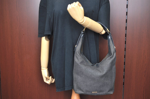 Authentic GUCCI Web Sherry Line Shoulder Bag Canvas Leather 73885 Black K4459