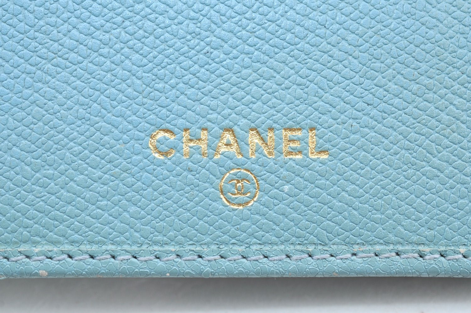 Authentic CHANEL Calf Skin CoCo Button Long Wallet Purse Light Blue K4474