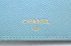 Authentic CHANEL Calf Skin CoCo Button Long Wallet Purse Light Blue K4474