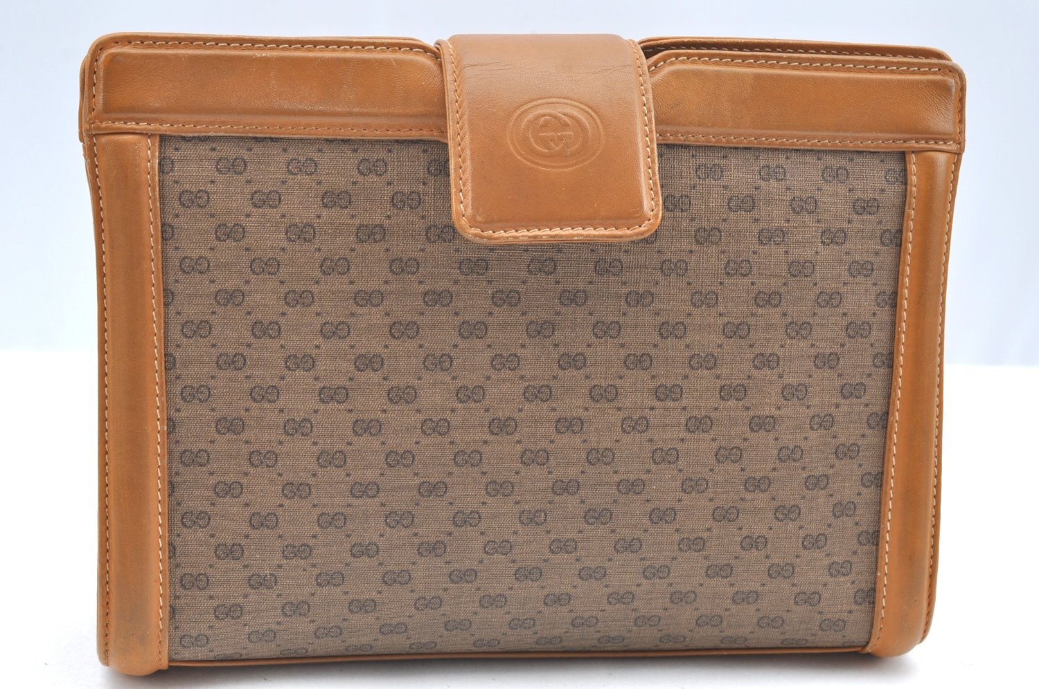 Authentic GUCCI Micro GG PVC Leather 2Way Shoulder Clutch Bag Purse Brown K4493