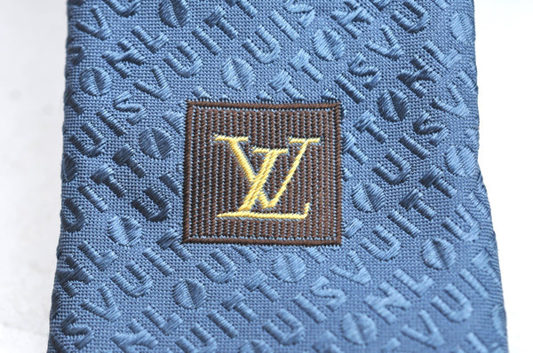 Authentic Louis Vuitton Vintage Logo Necktie Tie Silk Blue LV K4499