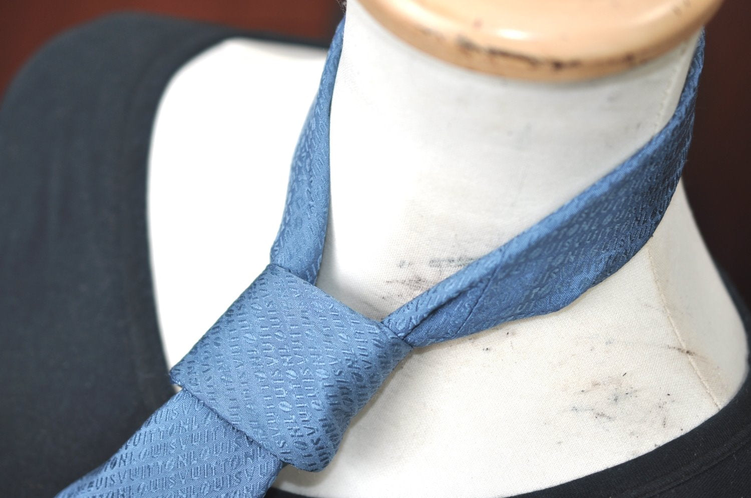 Authentic Louis Vuitton Vintage Logo Necktie Tie Silk Blue LV K4499