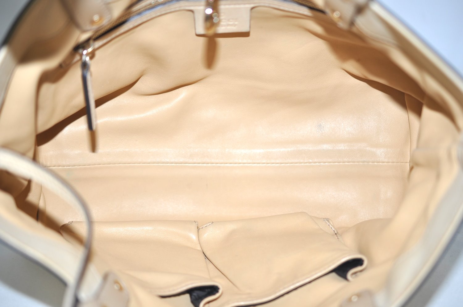 Authentic GUCCI Craft Logo Shoulder Tote Bag Purse Leather 269878 Beige K4507