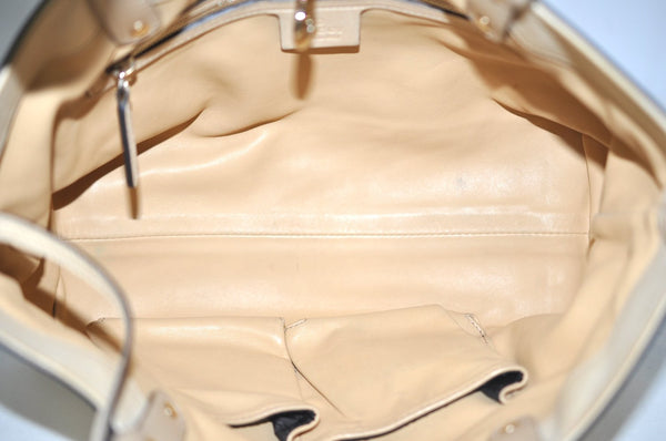 Authentic GUCCI Craft Logo Shoulder Tote Bag Purse Leather 269878 Beige K4507