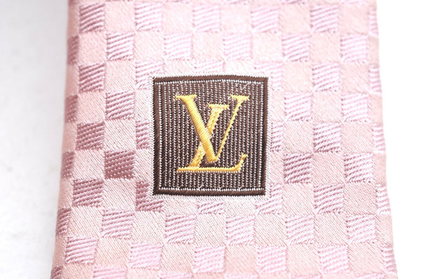 Authentic Louis Vuitton Damier Necktie Tie Silk Pink LV K4508