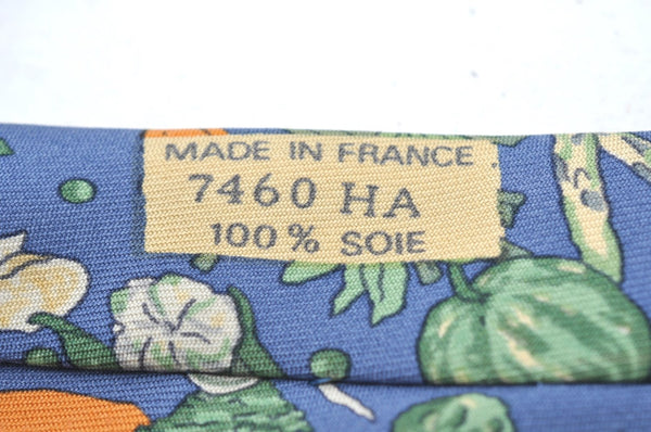 Authentic HERMES Tie Necktie Vegetable Pattern Silk 7460HA Blue K4513