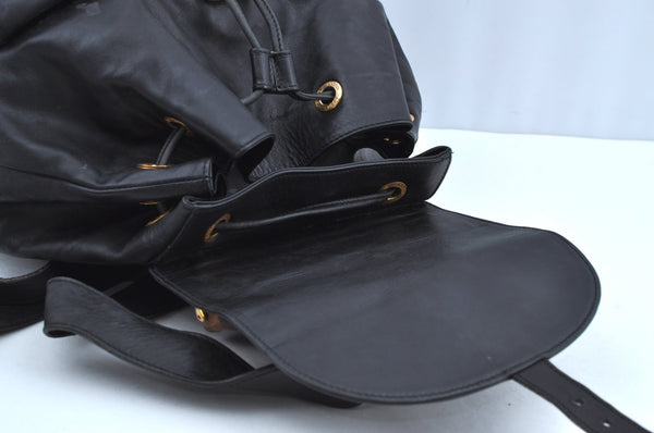 Authentic GUCCI Bamboo Backpack Leather Black K4530