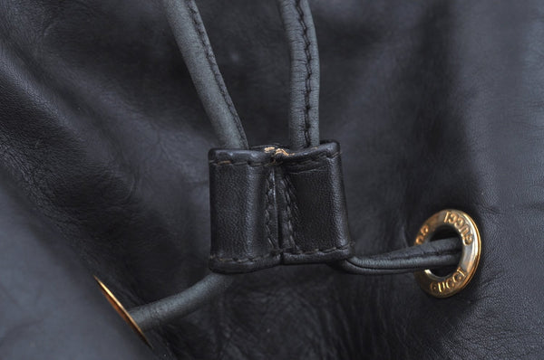 Authentic GUCCI Bamboo Backpack Leather Black K4530