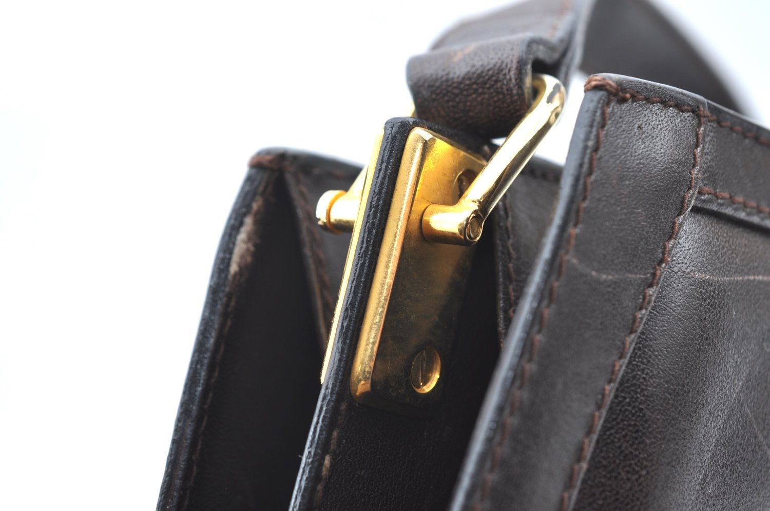 Authentic GUCCI Shoulder Cross Body Bag GG Leather Purse Brown K4533