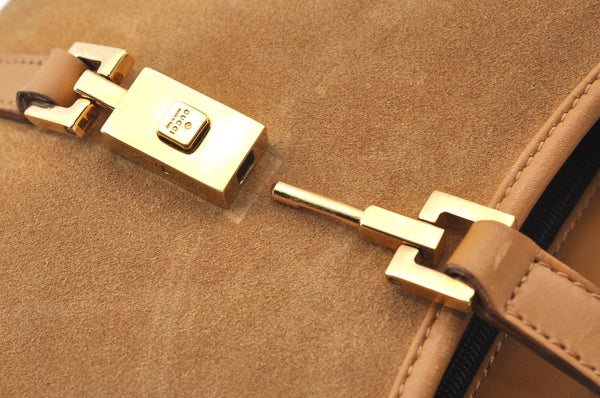 Authentic GUCCI Jackie Shoulder Hand Bag GG Suede Leather 0021068 Brown K4539