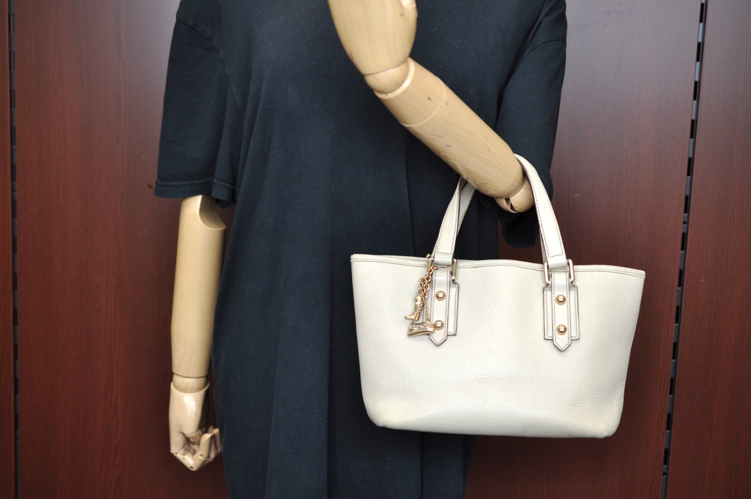 Authentic GUCCI Vintage Hand Tote Bag Leather 147654 White K4540