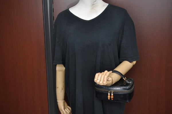 Authentic GUCCI Bamboo Vanity Hand Bag Purse Enamel Black K4541