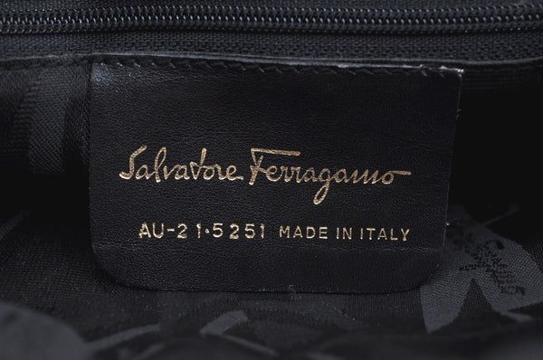 Authentic Salvatore Ferragamo Nylon Leather Hand Bag Purse Black SF K4542