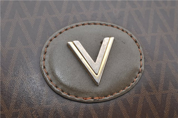 Authentic MARIO VALENTINO V Logo Clutch Hand Bag Purse PVC Leather Brown K4562