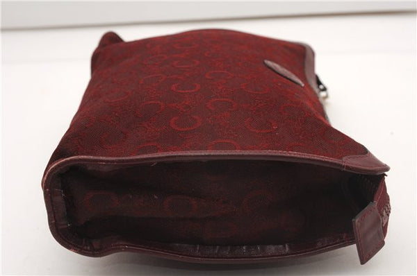 Authentic CELINE C Horse Carriage Clutch Hand Bag Canvas Leather Bordeaux K4569