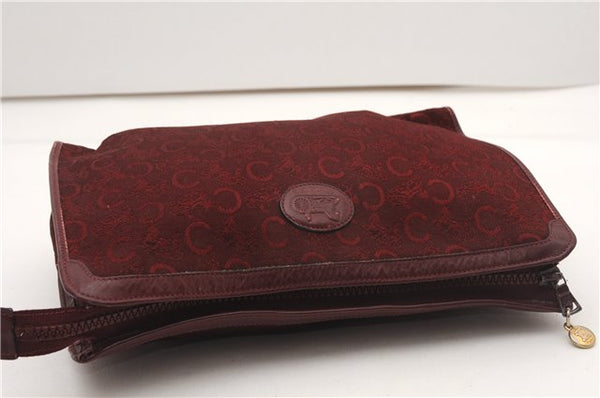 Authentic CELINE C Horse Carriage Clutch Hand Bag Canvas Leather Bordeaux K4569