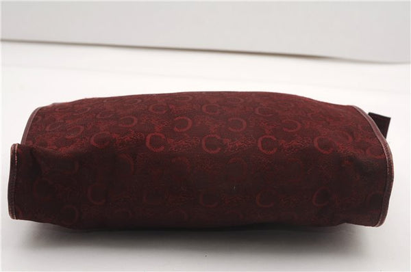 Authentic CELINE C Horse Carriage Clutch Hand Bag Canvas Leather Bordeaux K4569
